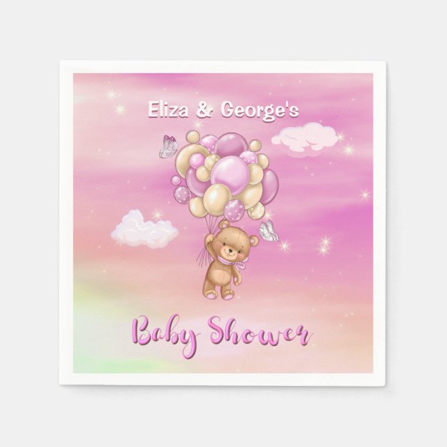 Serviette En Papier Fête bébé ours en peluche rose (Devant)