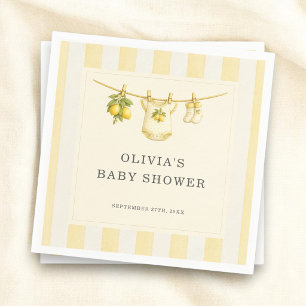 Serviette En Papier Fête Bébé Thème Citron: Can't Wait to Squeeze Stri