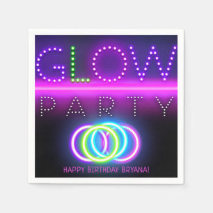 Serviette En Papier Fête Black Glow Lumières Néon Anniversaire