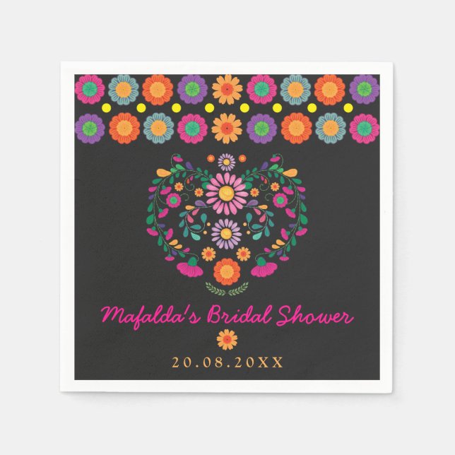 Serviette En Papier Fête Branchée Fleurs Mexicaines Mariage (Devant)
