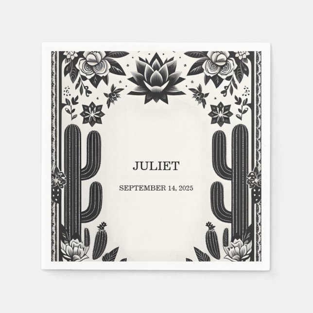 Serviette En Papier Fête Cactus Amour en Fleur Cadeau de Mariage Mexic (Devant)