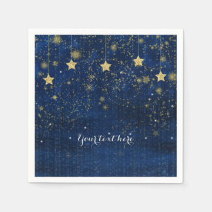 Serviette En Papier Fête céleste fantaisiste étoilée dorée bleu vif