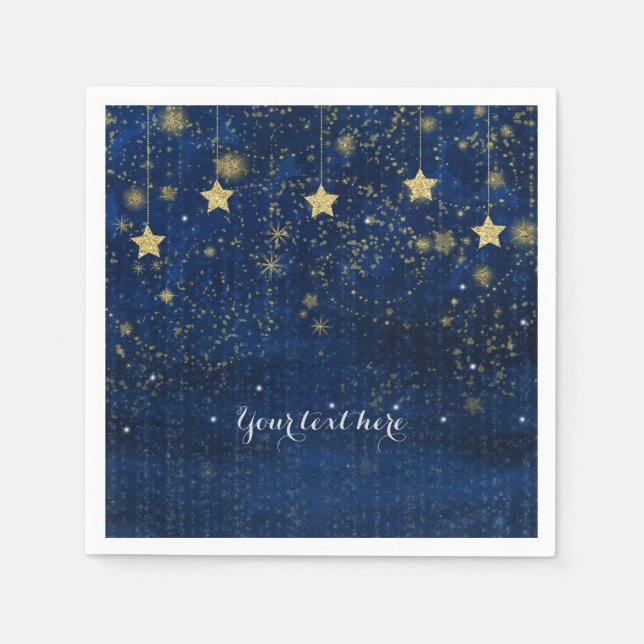 Serviette En Papier Fête céleste fantaisiste étoilée or bleu vif (Devant)