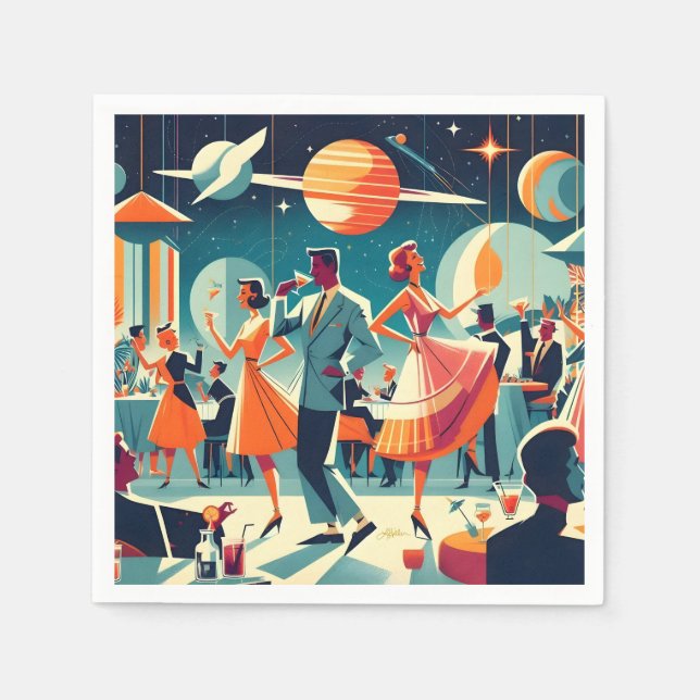 Serviette En Papier Fête Cocktail Espace Années 50 (Devant)