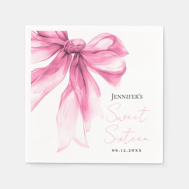 Serviette En Papier Fête Coquette Script Rose 16 Ans  (Devant)