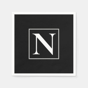 Serviette En Papier Fête d'affaires Monogramme noir et blanc personnal