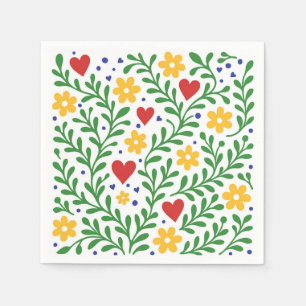 Serviette En Papier Fête d'Amour Fleurie de Mariage en Couleurs Vives