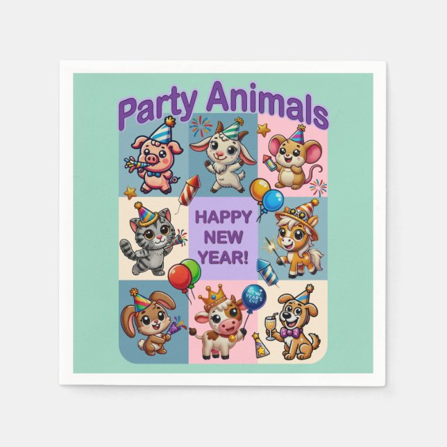 Serviette En Papier Fête d'animaux "Bonne année" (Devant)