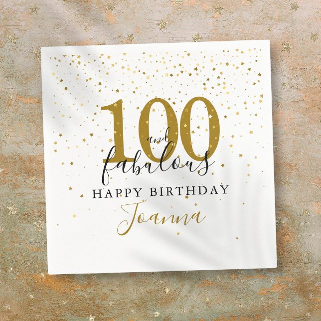 Serviette En Papier Fête d'anniversaire 100 ans et fabuleuse or noir (100 and Fabulous Gold Black Birthday Party Napkins)
