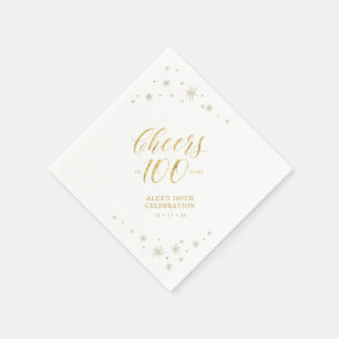 Serviette En Papier Fête d'anniversaire 100 ans Modern Gold Sparkle & 