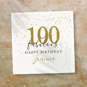 Serviette En Papier Fête d'anniversaire 100 et fabuleuse noire et or