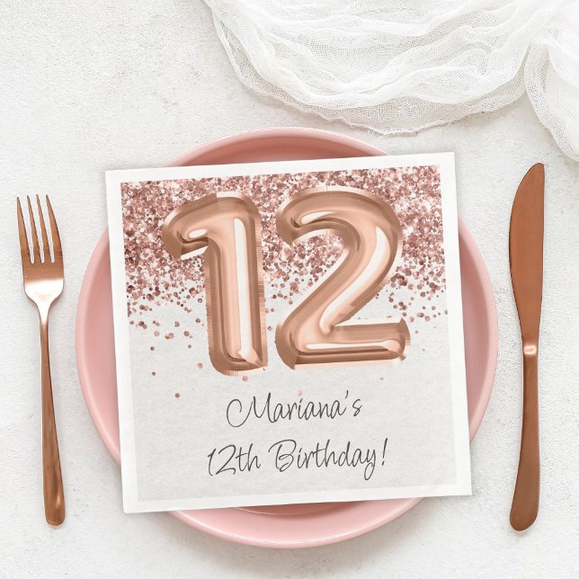 Serviette En Papier Fête d'anniversaire 12 ans Rose Gold (Créateur téléchargé)