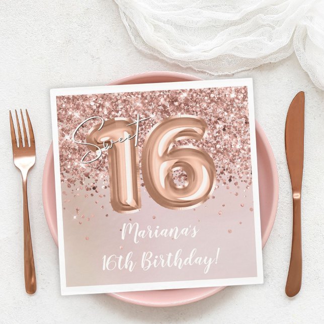 Serviette En Papier Fête d'anniversaire 16 ans Rose Gold Sweet (Créateur téléchargé)