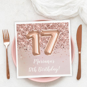 Serviette En Papier Fête d'anniversaire 17 ans fille or rose enfants