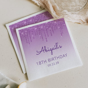 Serviette En Papier Fête d'anniversaire 18 ans Fun Purple Glitter Drip