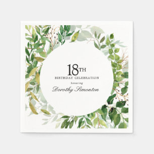 Serviette En Papier Fête d'anniversaire 18 ans Moderne Botanique Verte