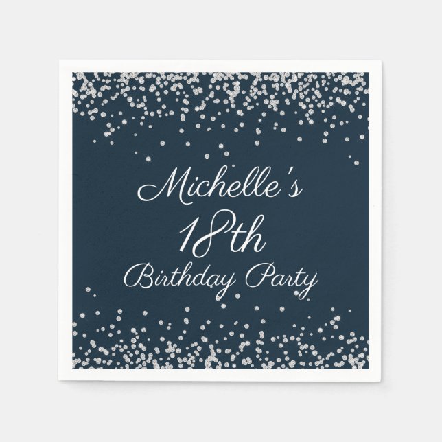 Serviette En Papier Fête d'anniversaire 18 ans Navy Blue Silver Glitte (Devant)