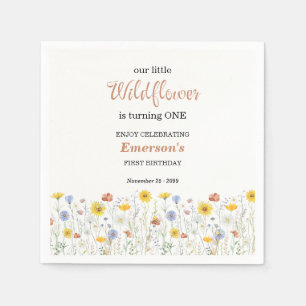Serviette En Papier Fête d'anniversaire 1 an Fleur Sauvage Colorée Fan