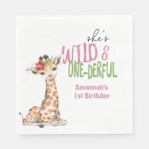 Serviette En Papier Fête d'anniversaire 1ère année de la girafe Rose
