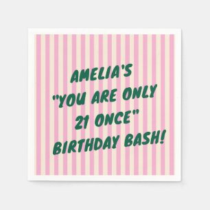 Serviette En Papier Fête d'anniversaire 21 ans Bandes Rétro Rose Vert
