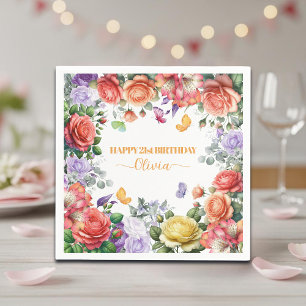 Serviette En Papier Fête d'anniversaire 21 ans élégante et fleurie