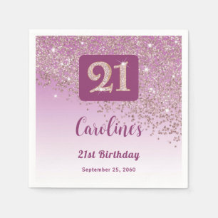 Serviette En Papier Fête d'anniversaire 21 ans paillettes Rose Gold sc