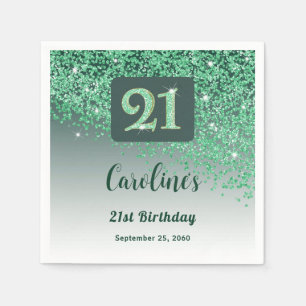 Serviette En Papier Fête d'anniversaire 21 ans Paillettes Vertes Brill