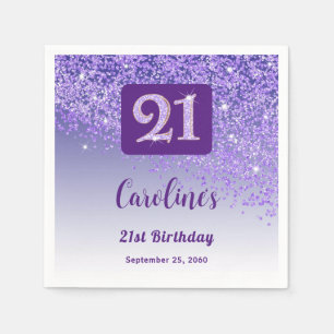 Serviette En Papier Fête d'anniversaire 21 ans Paillettes Violet Brill