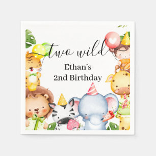 Serviette En Papier Fête d'anniversaire 2 ans avec deux animaux sauvag