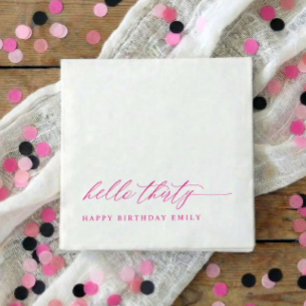 Serviette En Papier Fête d'anniversaire 30 ans Bonjour 30 Rose Moderne
