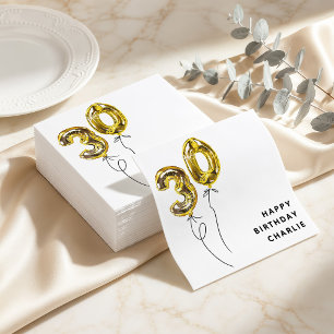 Serviette En Papier Fête d'anniversaire 30 ans Minimal Gold 30 Ballon