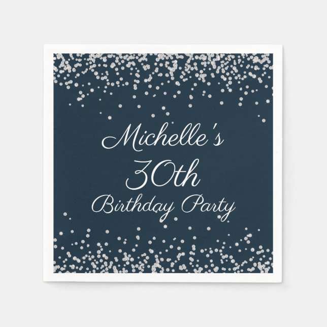Serviette En Papier Fête d'anniversaire 30 ans Navy Blue Silver Glitte (Devant)