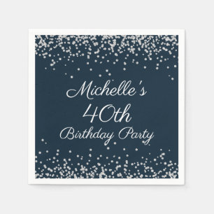 Serviette En Papier Fête d'anniversaire 40 ans Bleu Nuit Paillettes Ar