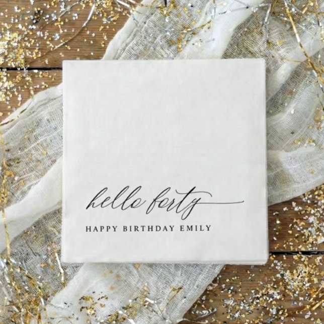 Serviette En Papier Fête d'anniversaire 40 ans Bonjour 40 étape modern (40th birthday party napkins - modern elegant black and white hello forty birthday party decor.)