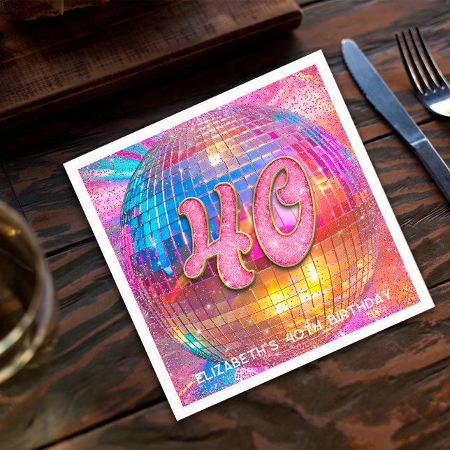 Serviette En Papier Fête d'anniversaire 40 ans Boule disco Paillettes  (Créateur téléchargé)