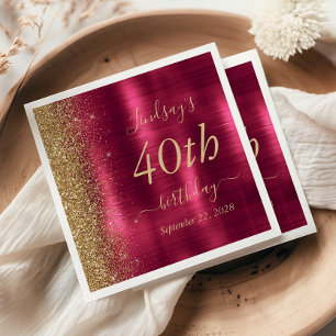 Serviette En Papier Fête d'anniversaire 40 ans Glam Burgundy Gold Glit