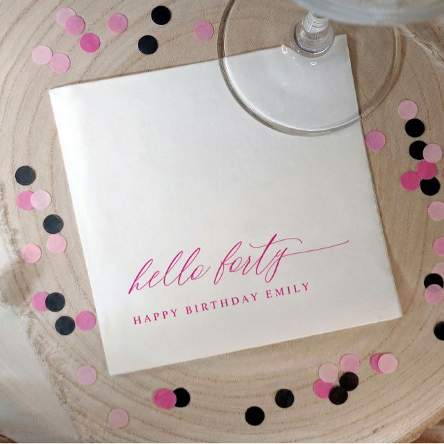 Serviette En Papier Fête d'anniversaire 40 ans Rose Chaud Hello 40 Mod (Pink hello 40 modern minimalist 40th birthday party napkins)