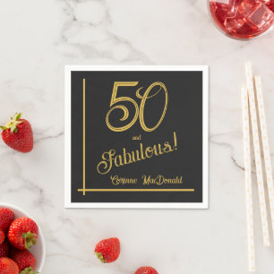 Serviette En Papier Fête d'anniversaire 50 ans Black and Gold 50 & Fab