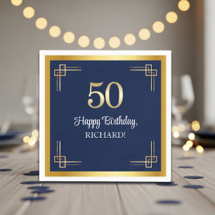 Serviette En Papier Fête d'anniversaire 50 ans Elegant Blue Gold