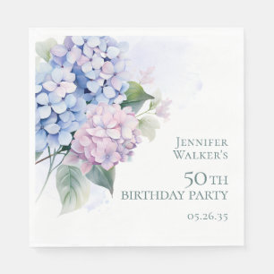 Serviette En Papier Fête d'anniversaire 50 ans Hydrangeas Rose Bleu
