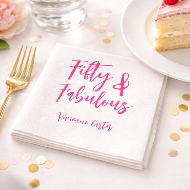 Serviette En Papier Fête d'anniversaire 50 ans Moderne 50 et Fabuleuse (Fifty and Fabulous Name 50th Birthday Paper Napkin)