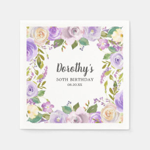 Serviette En Papier Fête d'anniversaire 50 ans Monogramme floral Rose