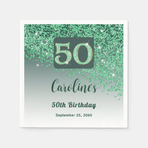 Serviette En Papier Fête d'anniversaire 50 ans Paillettes Vertes Brill