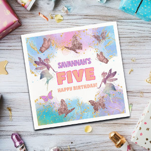 Serviette En Papier Fête d'anniversaire 5 ans Papillons Fée Paillettes