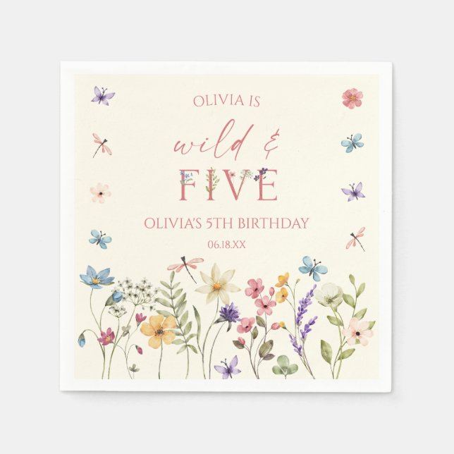 Serviette En Papier Fête d'anniversaire 5 ans Wild and Five Wildflower (Devant)
