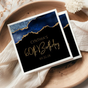 Serviette En Papier Fête d'anniversaire 60 ans Chic Agate Geode Bleu O