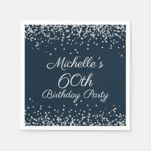 Serviette En Papier Fête d'anniversaire 60 ans Navy Blue Silver Glitte