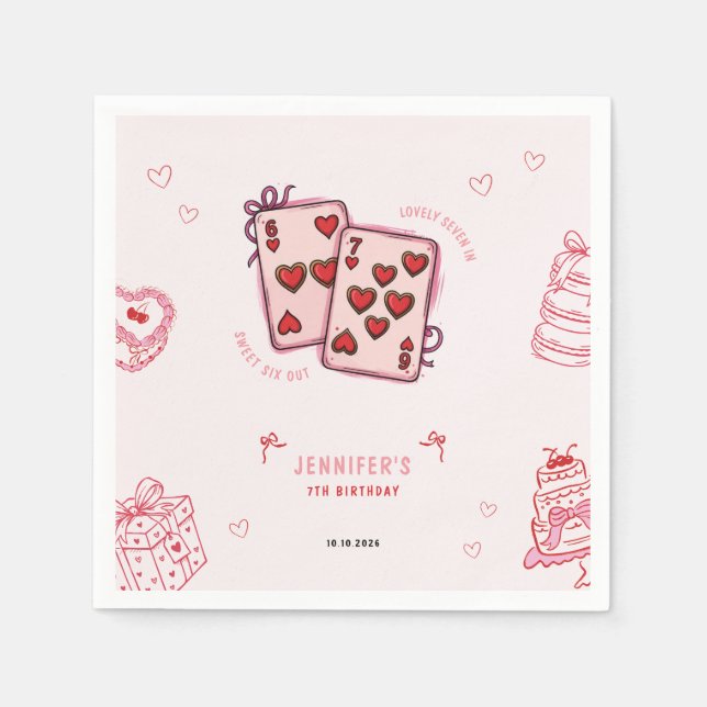Serviette En Papier Fête d'anniversaire 6 7 pour filles, nappe en papi (Devant)