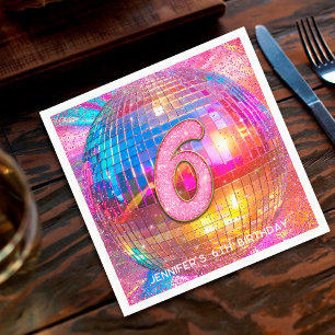 Serviette En Papier Fête d'anniversaire 6 ans Boule disco paillettes o