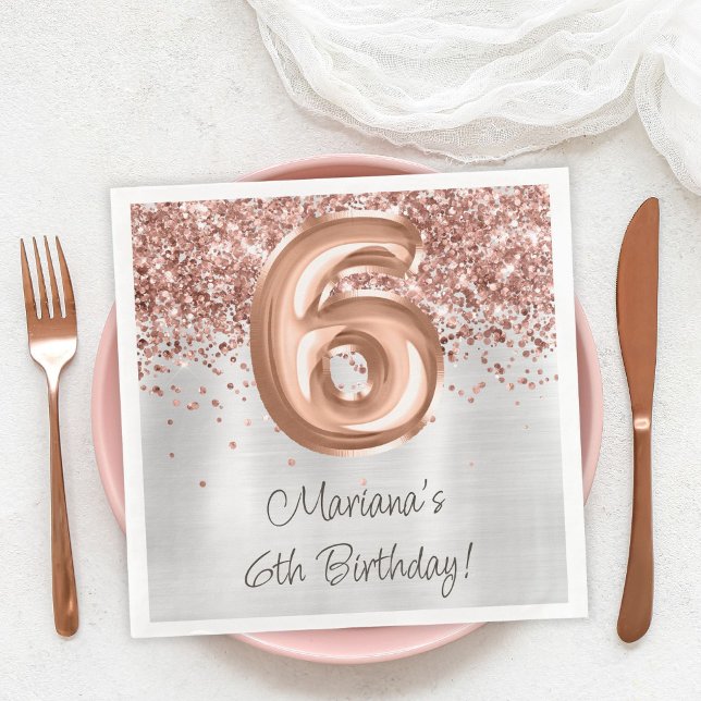 Serviette En Papier Fête d'anniversaire 6 ans Rose Gold Argent (Créateur téléchargé)